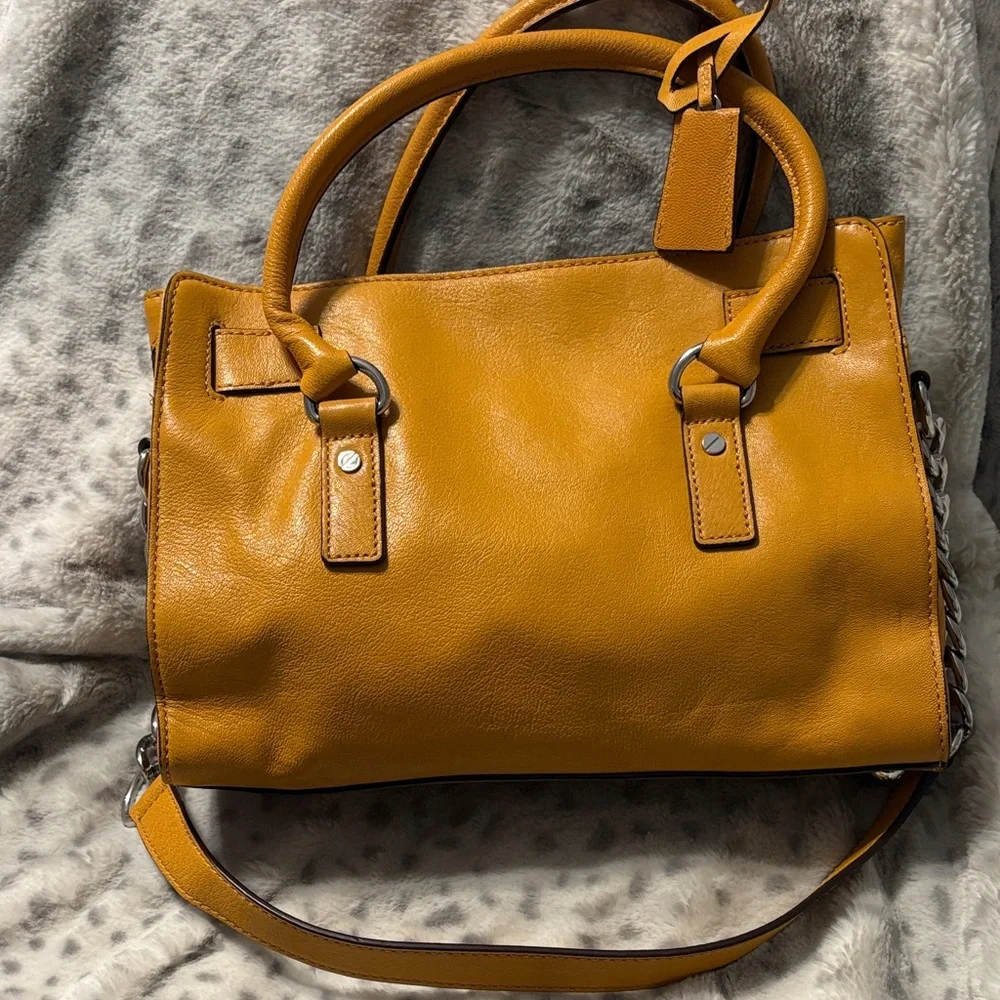 Michael Kors Golden Yellow Leather East West Hamilton Satchel Handbag - Picture 6 of 16